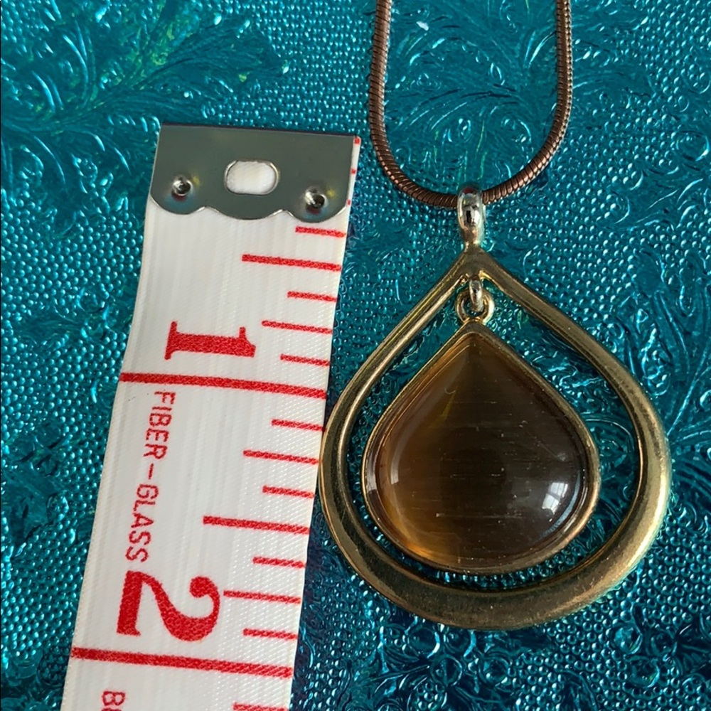 Necklace brown chain double teardrop cream stone - Picture 8 of 12